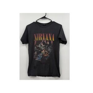 M&O Gold Small Nirvana MTV Unplugged‎ T-Shirt Mens Black Graphic Grunge Rock Tee
